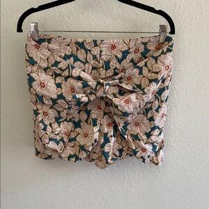 Anthropologie High Waist Floral Shorts - Teal and Cream